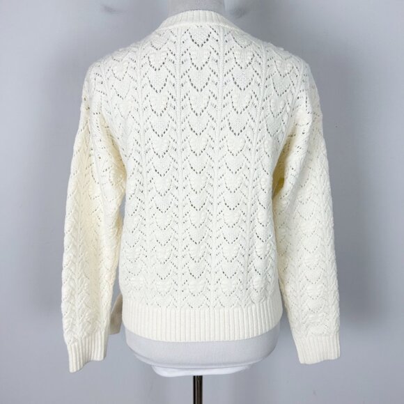 Loft Ivory Pointelle Crewneck Sweater Side Tie Winter White Size Small Women's - Picture 4 of 5